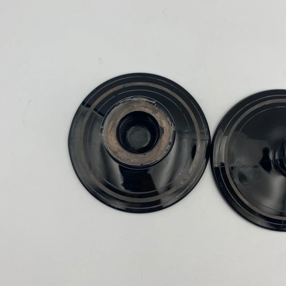 Vintage 1930s Art Deco‎ Black Amethyst Glass Taper Candlestick Holders Set of 2